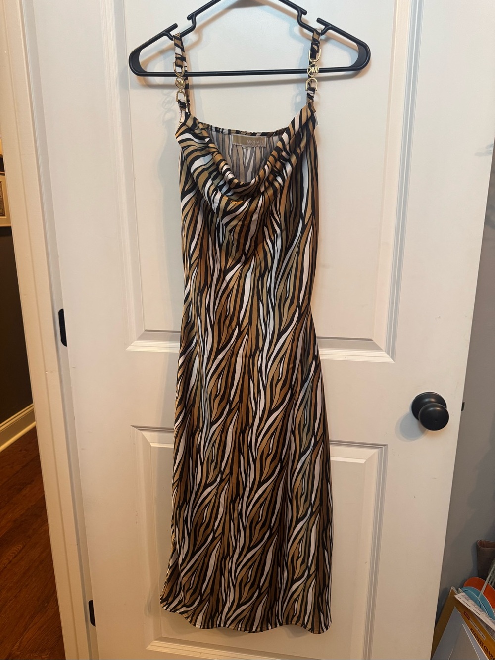 Michael Kors Zebra-Print Maxi Slip Dress in Brown & Black